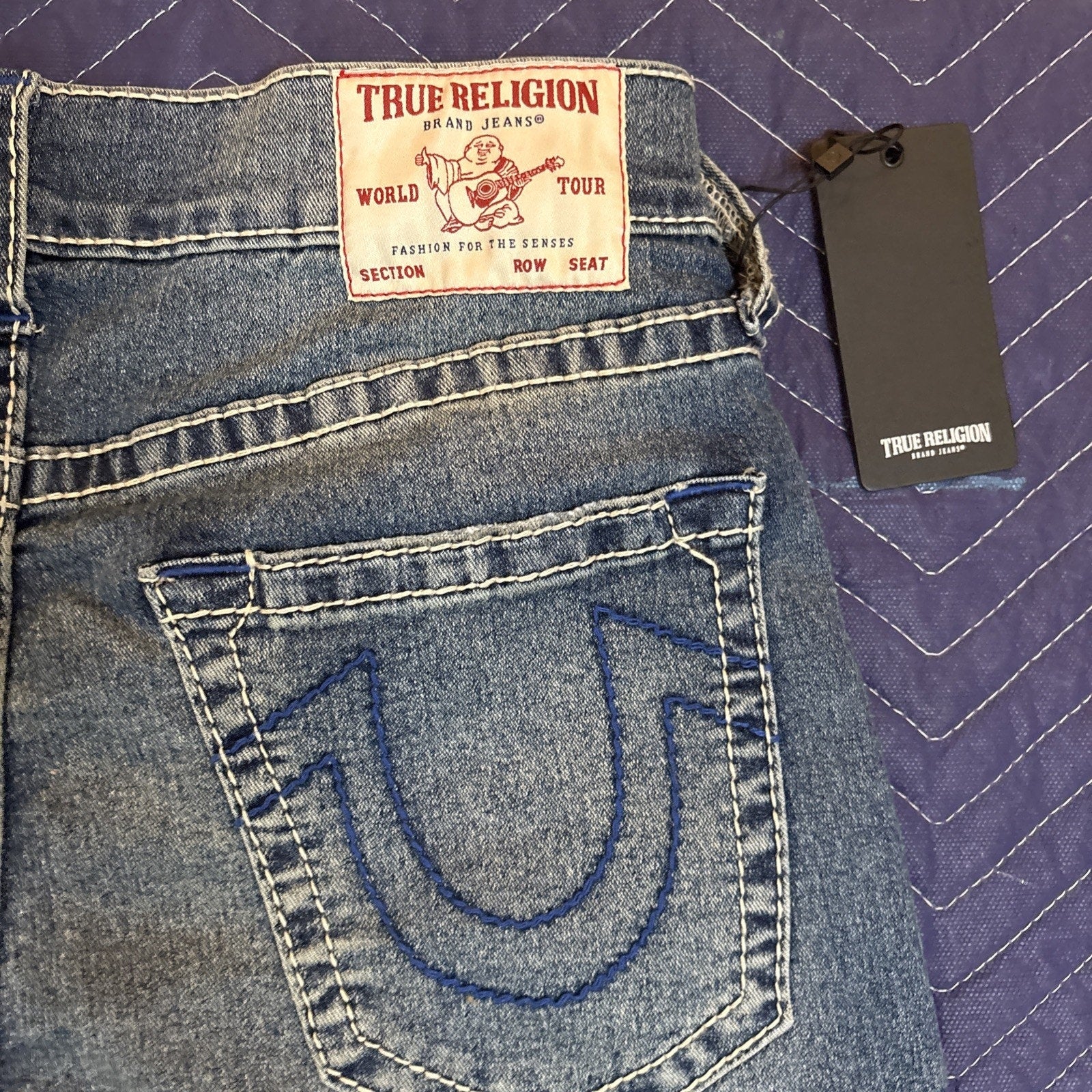 True Religion Men's Geno Big T Slim Fit Straight Blue Jeans Size 34x32 (NEW)
