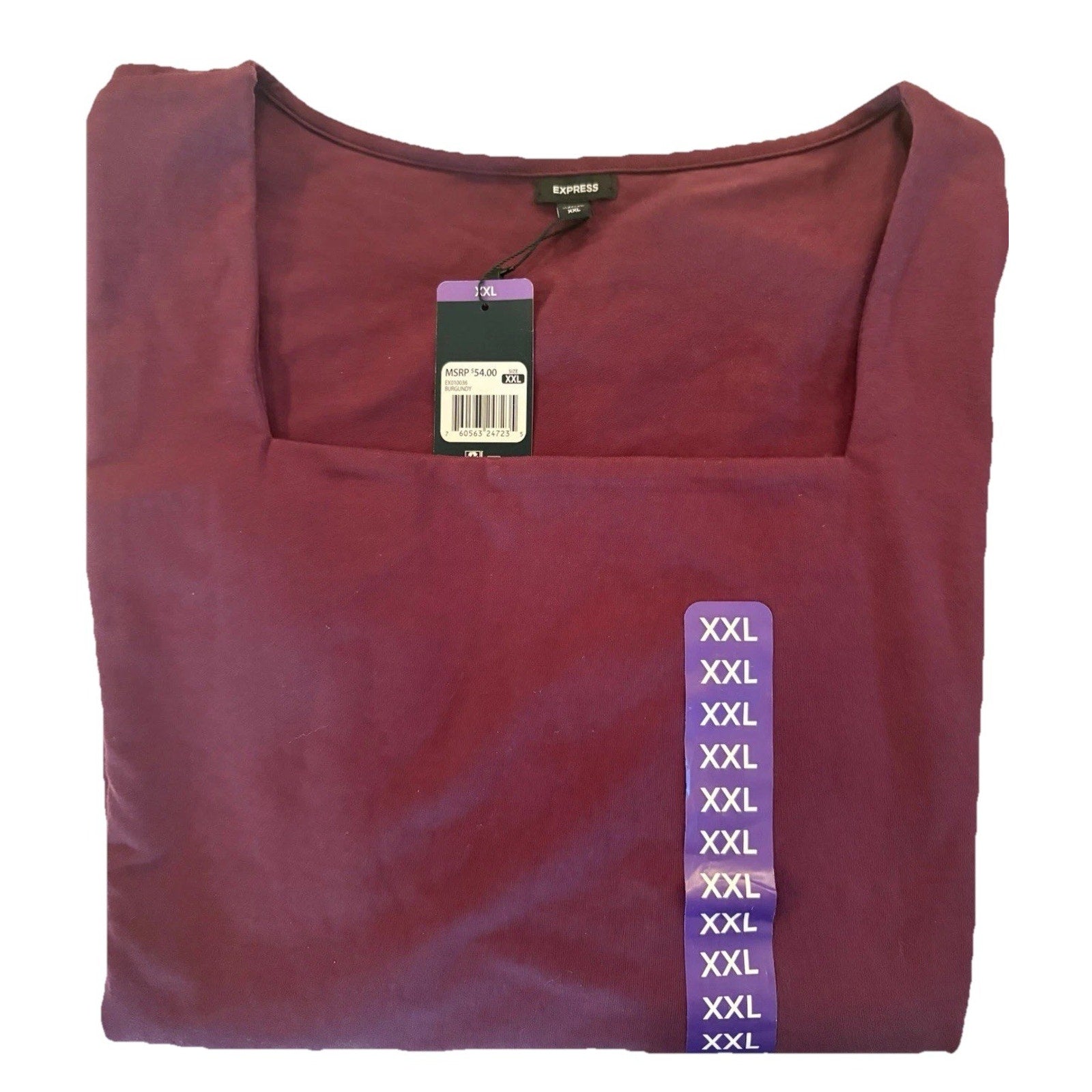 Express Women Square Neck, Long Sleeve Burgundy Top