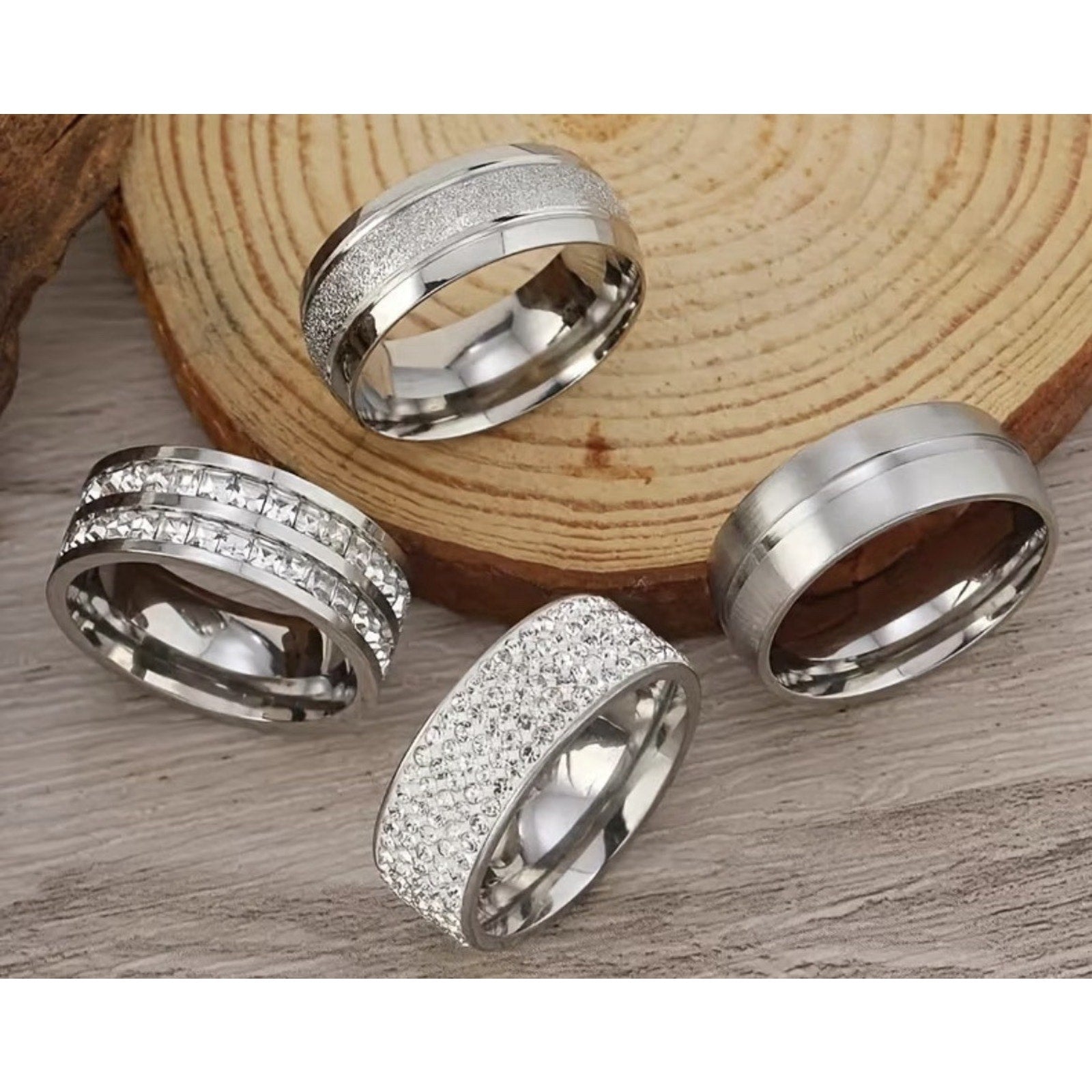 Men’s Stainless Steel Ring Set 4PCS Silver Wedding Band Stackable Rings