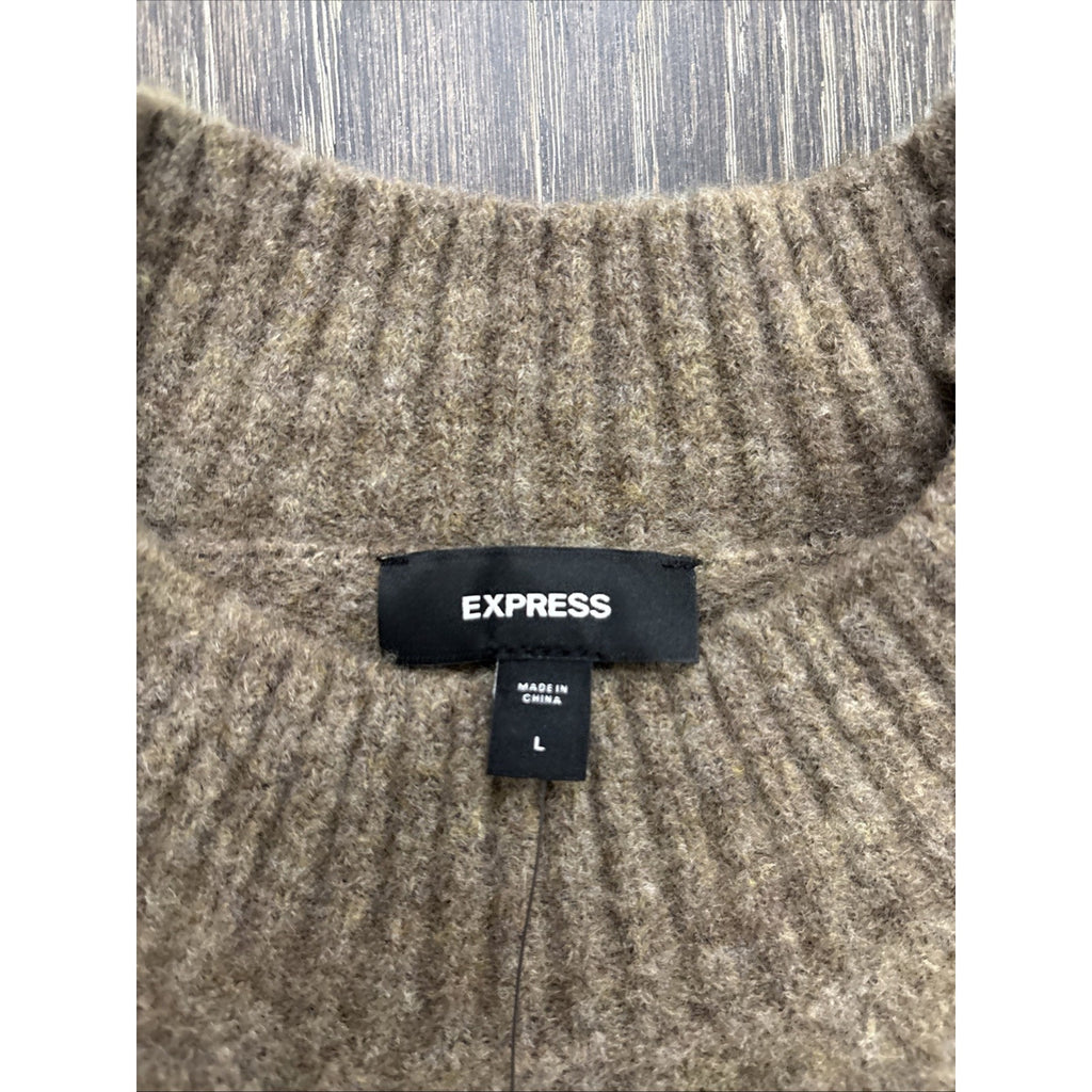 Express Men's Crewneck Sweater Size Large Tan Knit Pullover Soft Casual Classic