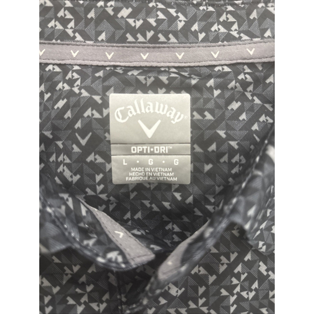 Callaway Men's Golf Polo Shirt Large Black White Geometric Pattern Opti-Dri NWT