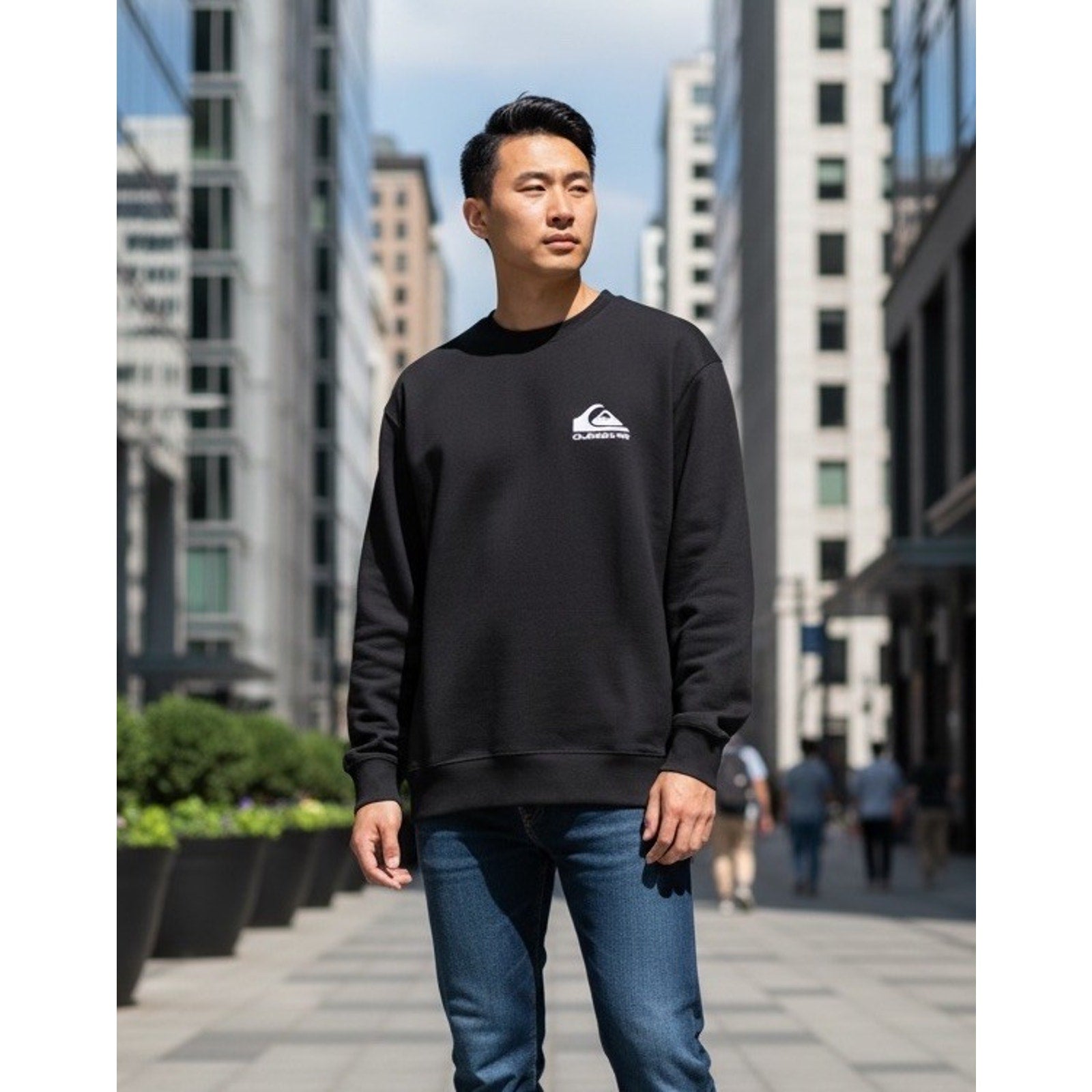 Quicksilver Black Fleece Crew Neck Sweatshirt Logo Accent Pullover Men's Size M