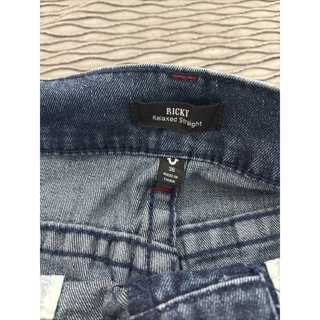 True Religion Men's Ricky Big T Flap Straight Blue Jeans (New)