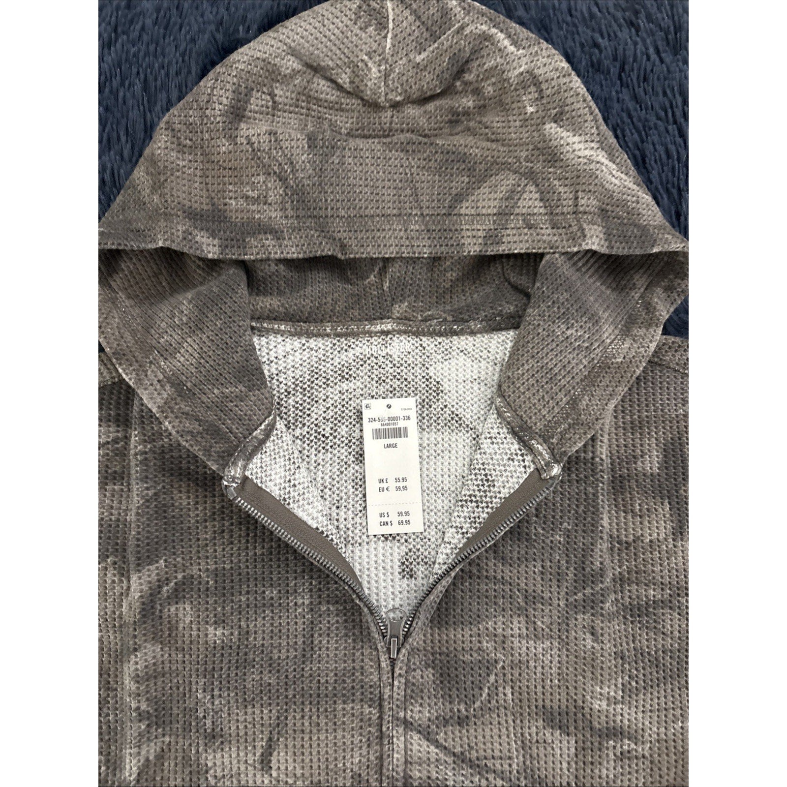 Hollister Men’s Lightweight Full Zip Hoodie Gray Camo Size M and Large NWT