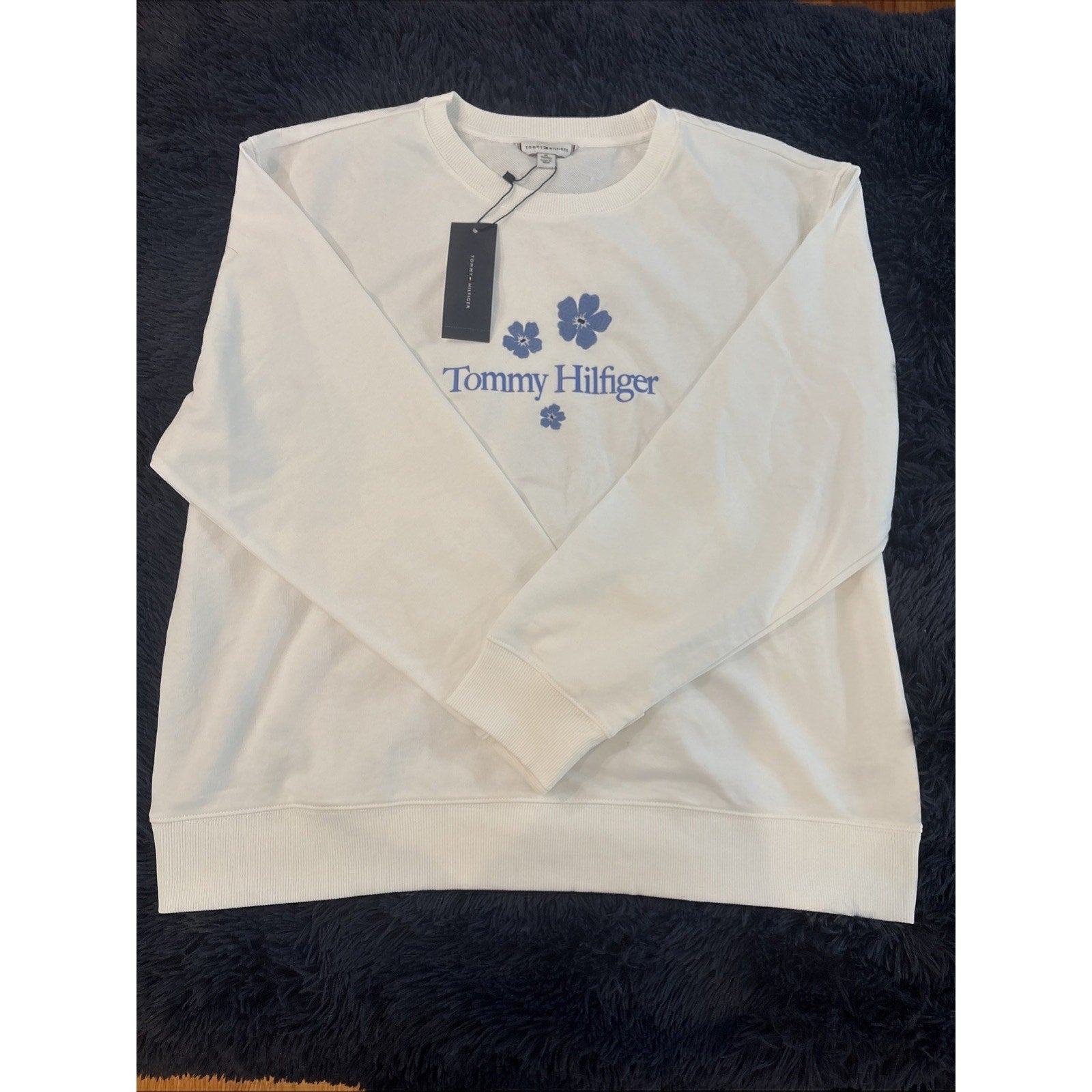 Tommy Hilfiger Women’s Crewneck Sweatshirt XL White Floral Logo NWT