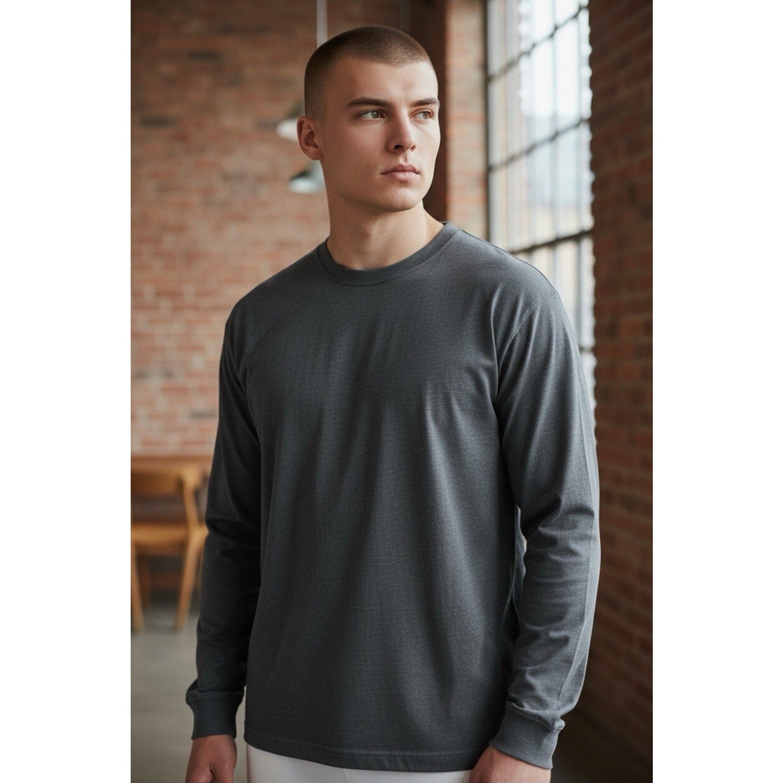 Eddie Bauer Men's Long Sleeve Crewneck Brushed Jersey Tee Mood Indigo Size L