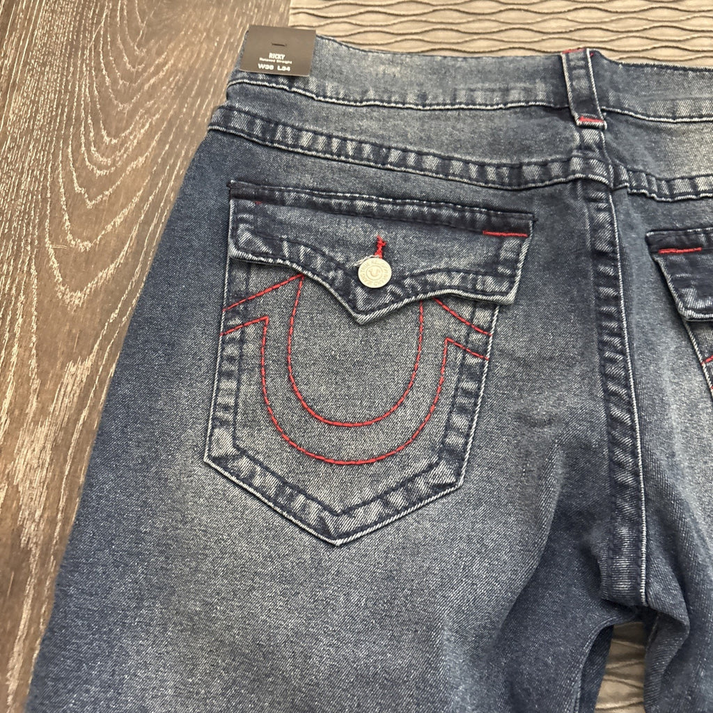 True Religion Men's Ricky Big T Flap Straight Blue Jeans (New)