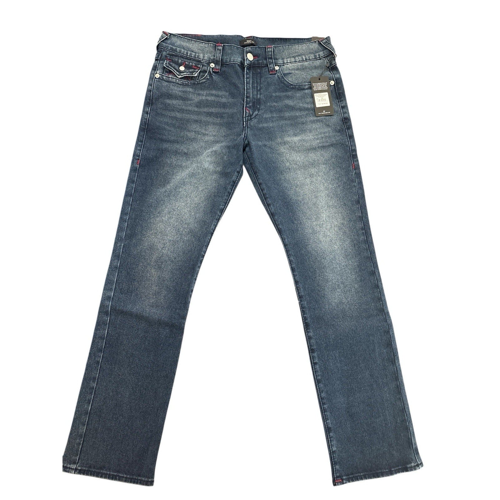 True Religion Men's Ricky Big T Flap Straight Blue Jeans (New)