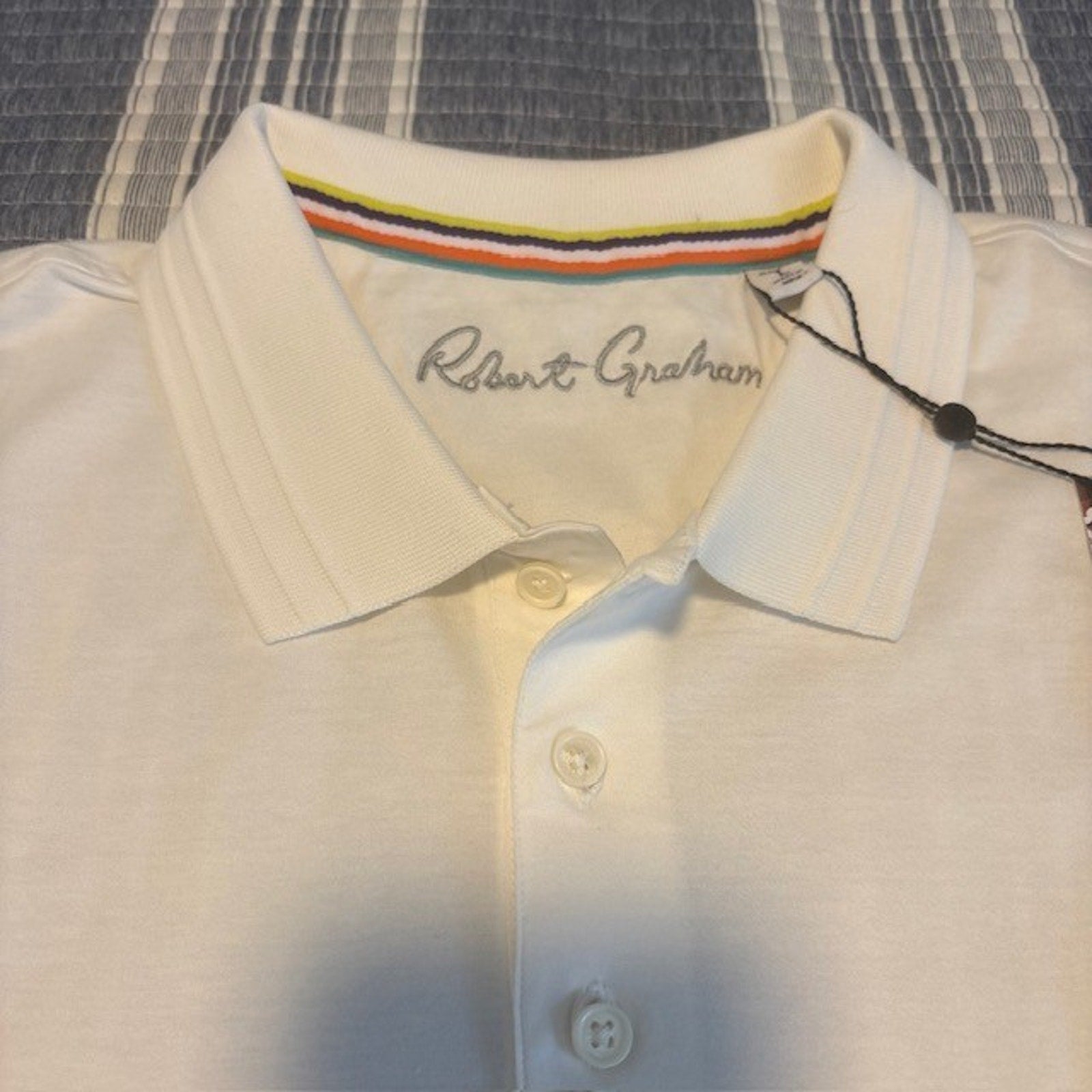 Robert Graham Men's White-Collar Shirt -Large