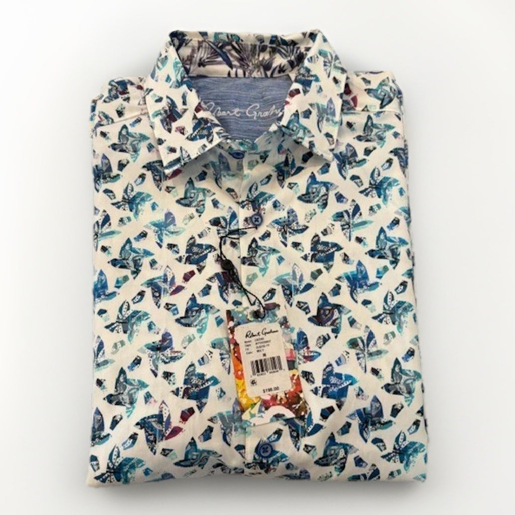 Robert Graham Men's Butterfly Print Short Sleeve Button Front Shirt NWT Size M